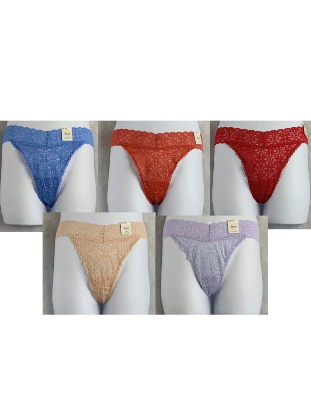 Jenni Women's Plus Size Lace Thong Panty, Variety 5-Pack , One Size (1X, 2X, 3X)
